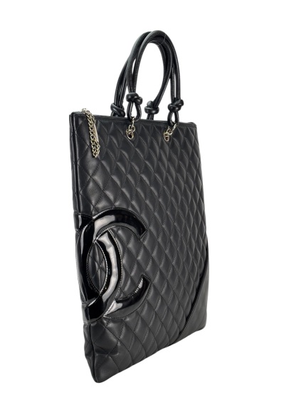CHANEL - Black Calfskin Coco Mark Flat Shopper Shoulder Bag