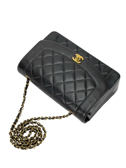 CHANEL - Black Lambskin Medium Diana Shoulder Bag