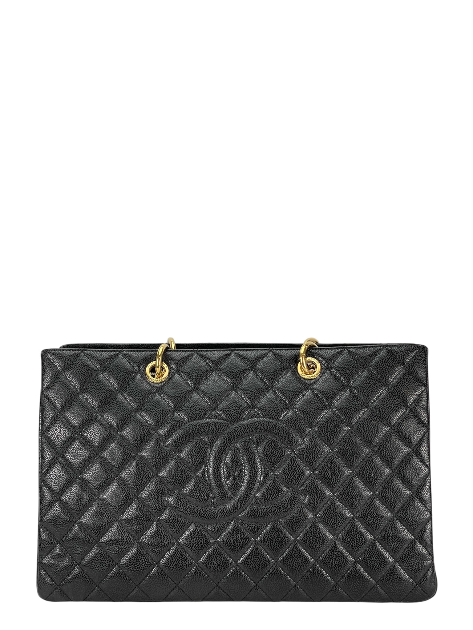 CHANEL - Black Caviar Quilted Grand Shopping Tote GST Gold Hardware