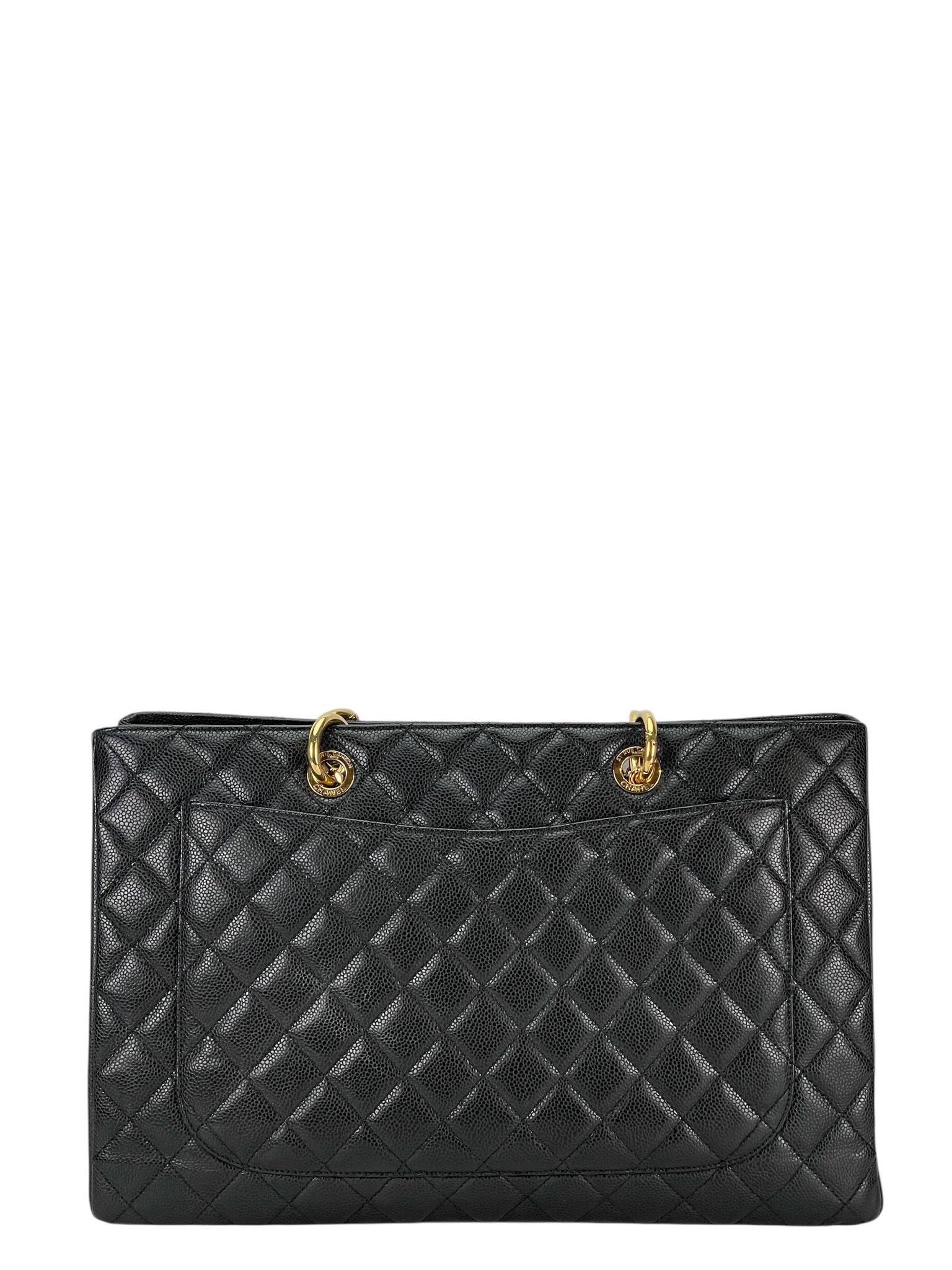 CHANEL - Black Caviar Quilted Grand Shopping Tote GST Gold Hardware