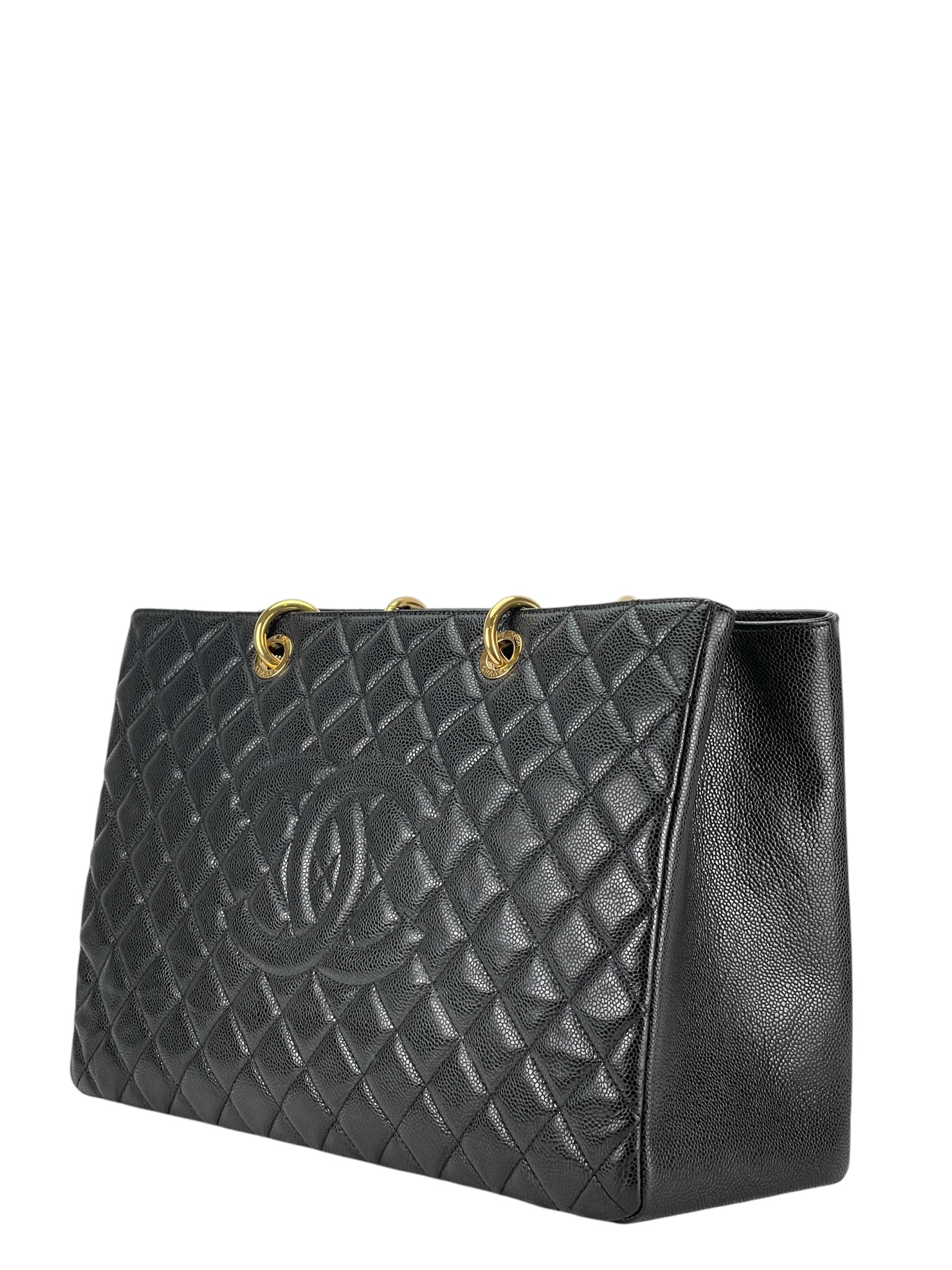CHANEL - Black Caviar Quilted Grand Shopping Tote GST Gold Hardware