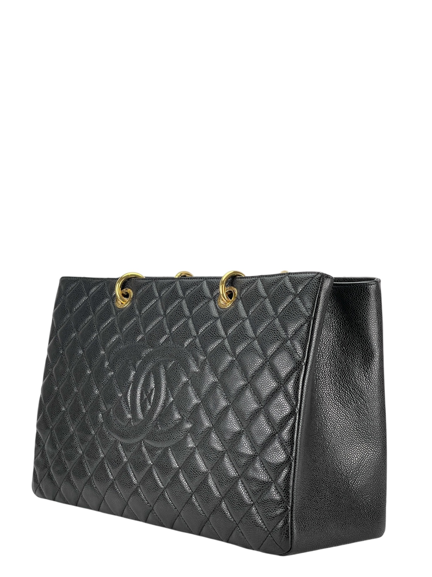 CHANEL - Black Caviar Quilted Grand Shopping Tote GST Gold Hardware
