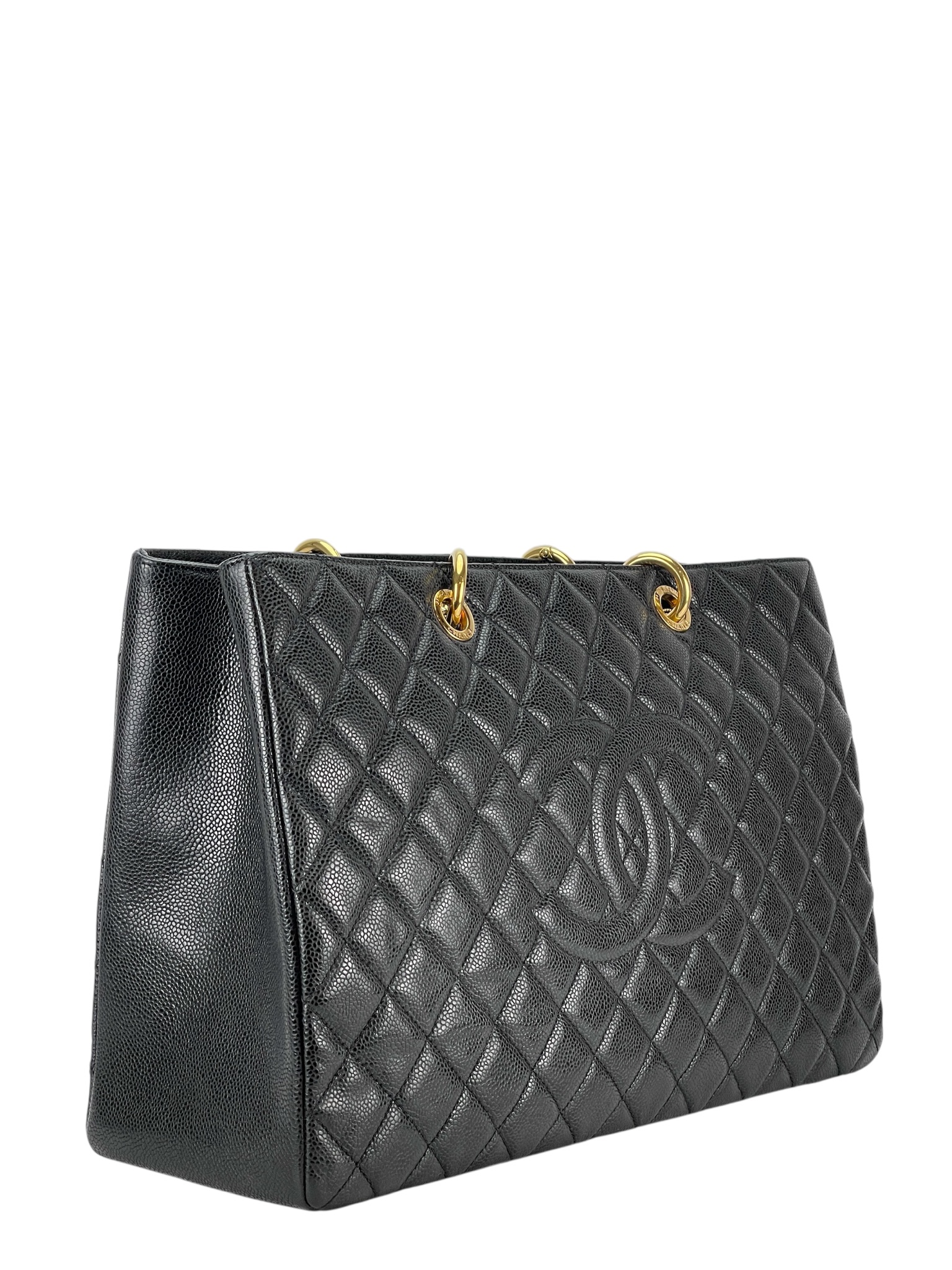 CHANEL - Black Caviar Quilted Grand Shopping Tote GST Gold Hardware