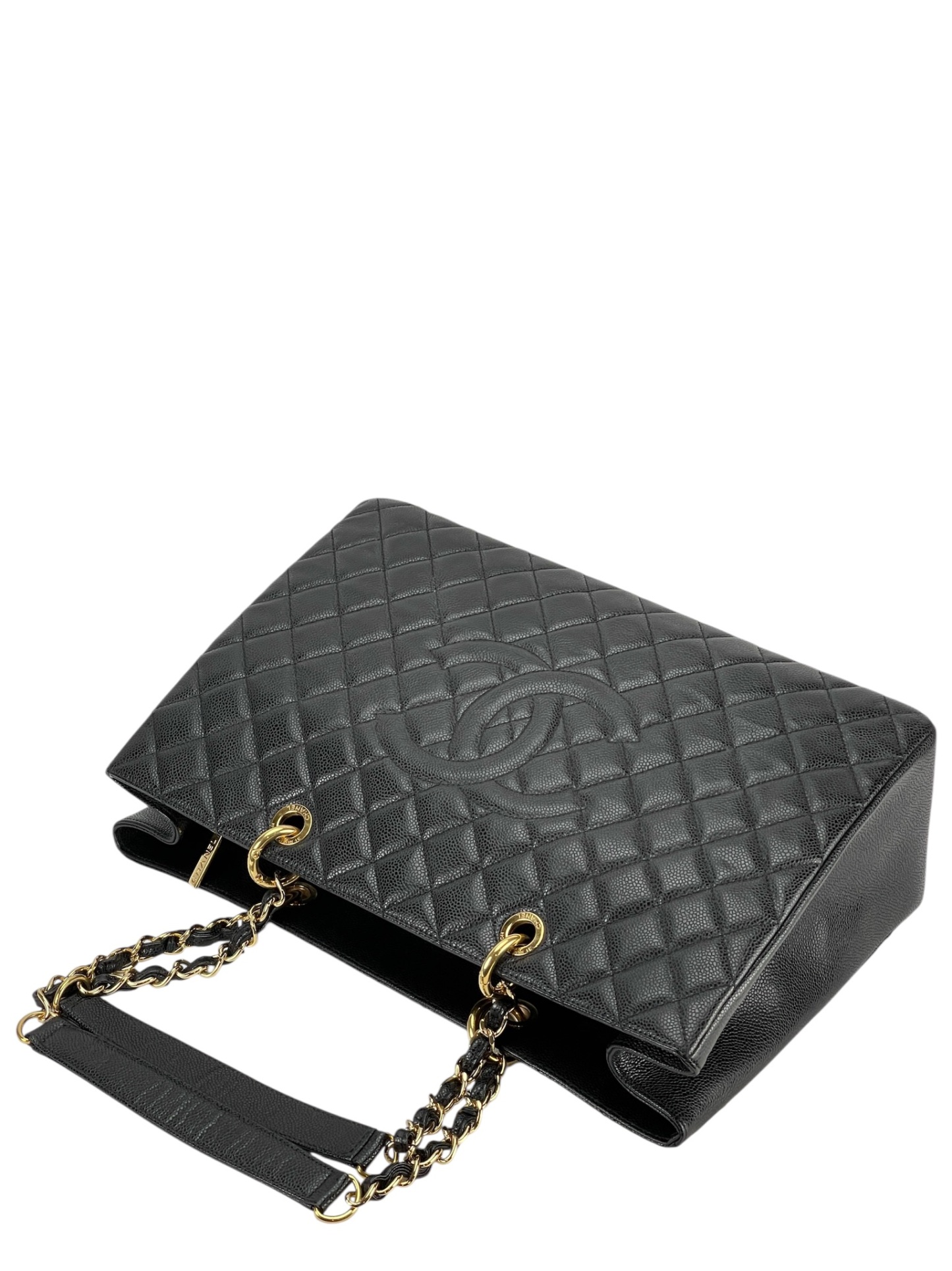 CHANEL - Black Caviar Quilted Grand Shopping Tote GST Gold Hardware