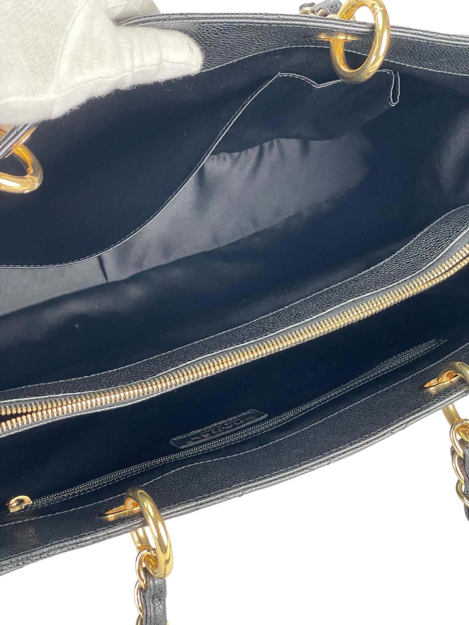 CHANEL - Black Caviar Quilted Grand Shopping Tote GST Gold Hardware