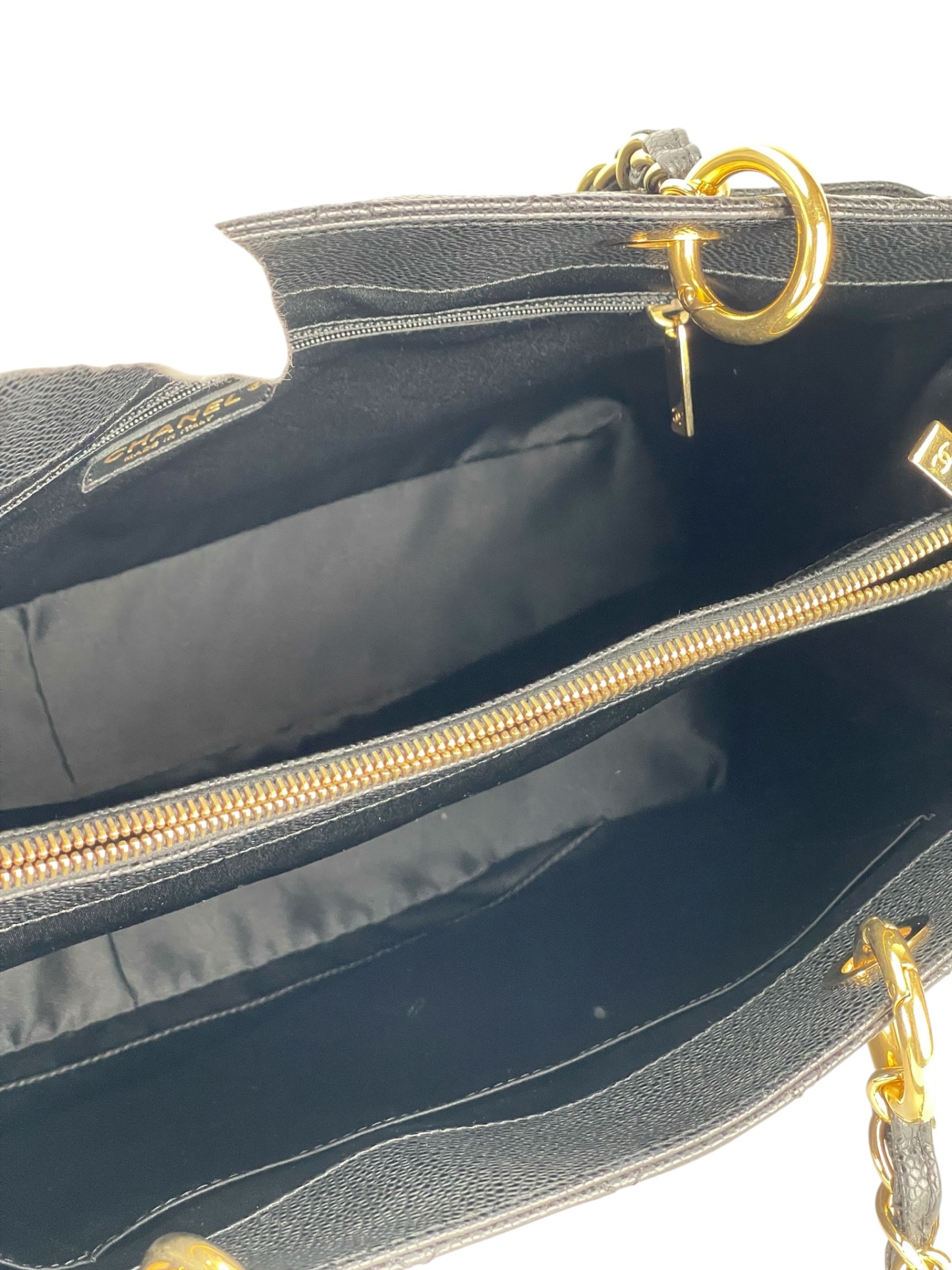CHANEL - Black Caviar Quilted Grand Shopping Tote GST Gold Hardware