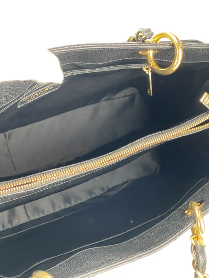 CHANEL - Black Caviar Quilted Grand Shopping Tote GST Gold Hardware