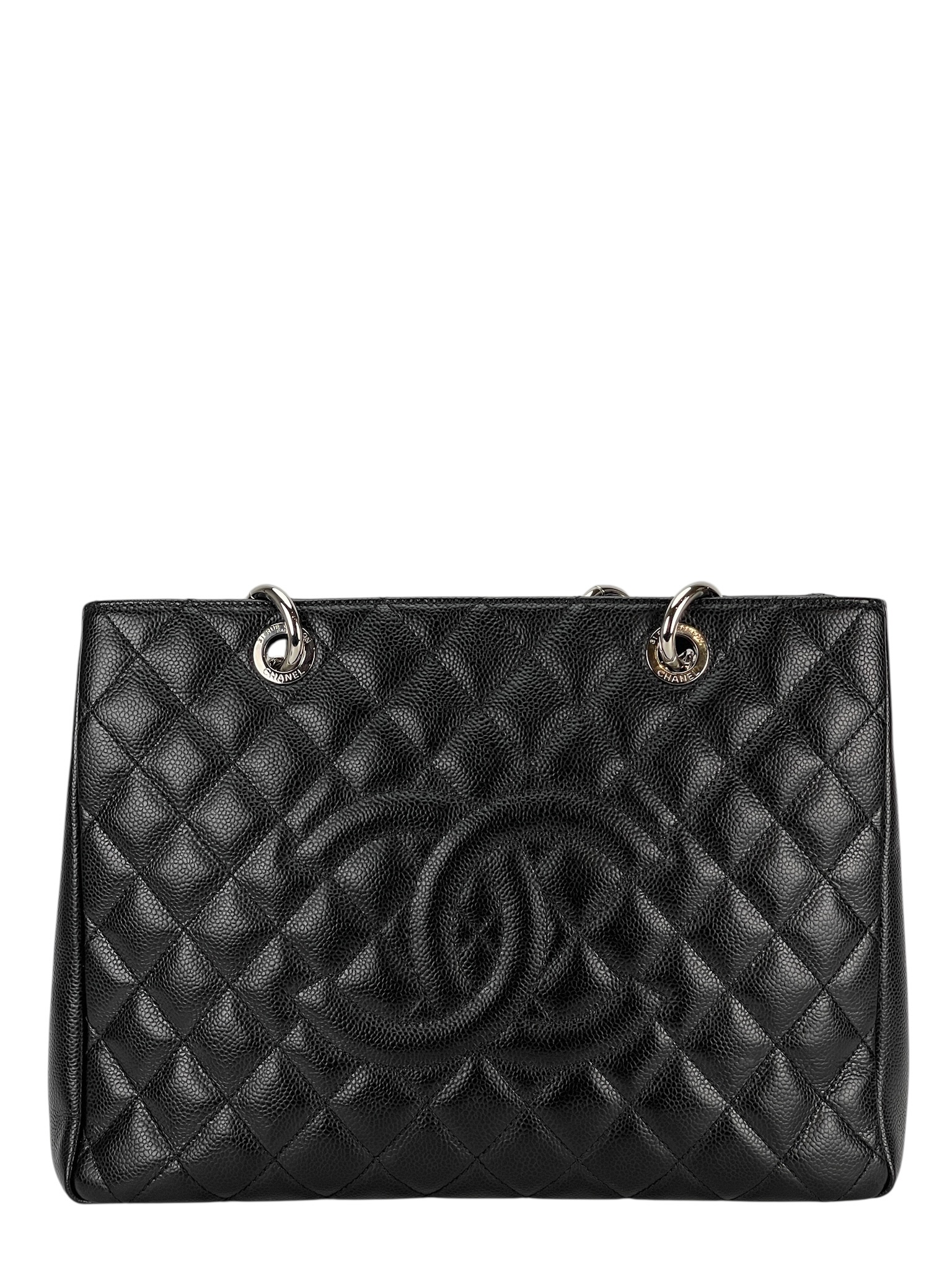 CHANEL - Black Caviar Quilted Grand Shopping Tote GST Sliver Hardware