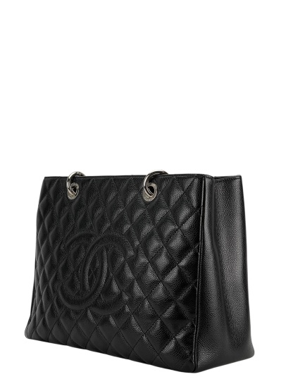 CHANEL - Black Caviar Quilted Grand Shopping Tote GST Sliver Hardware