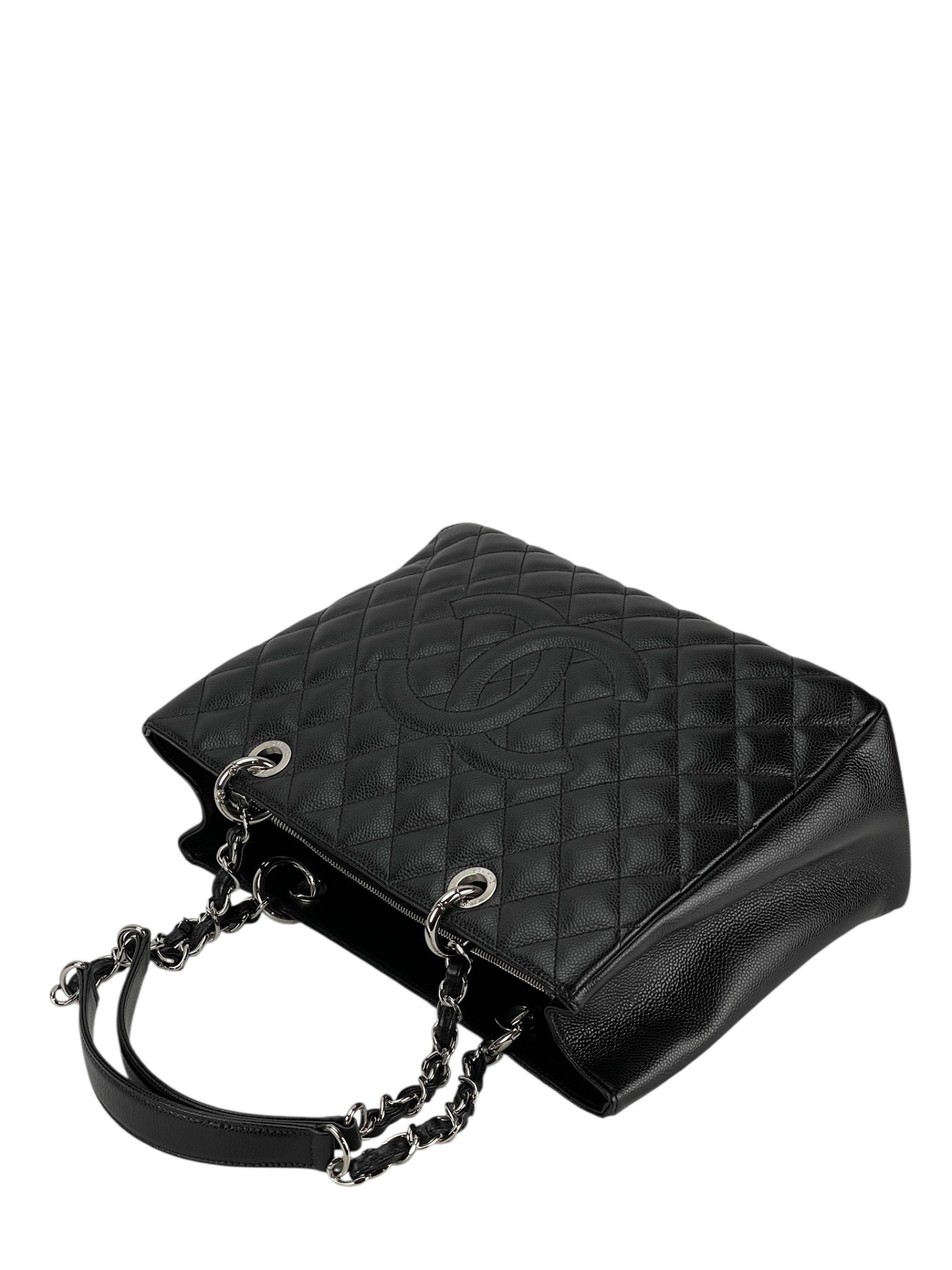 CHANEL - Black Caviar Quilted Grand Shopping Tote GST Sliver Hardware