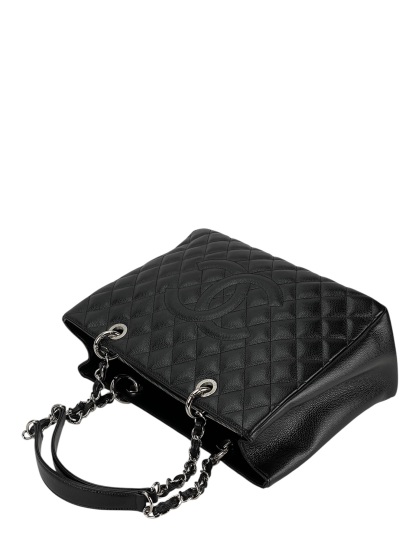 CHANEL - Black Caviar Quilted Grand Shopping Tote GST Sliver Hardware