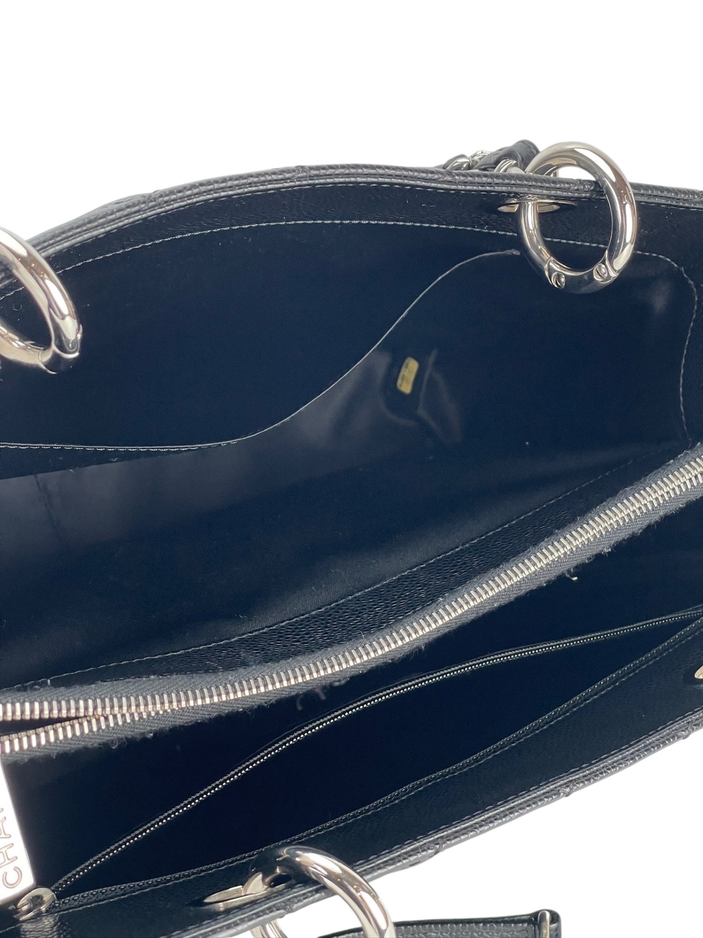 CHANEL - Black Caviar Quilted Grand Shopping Tote GST Sliver Hardware