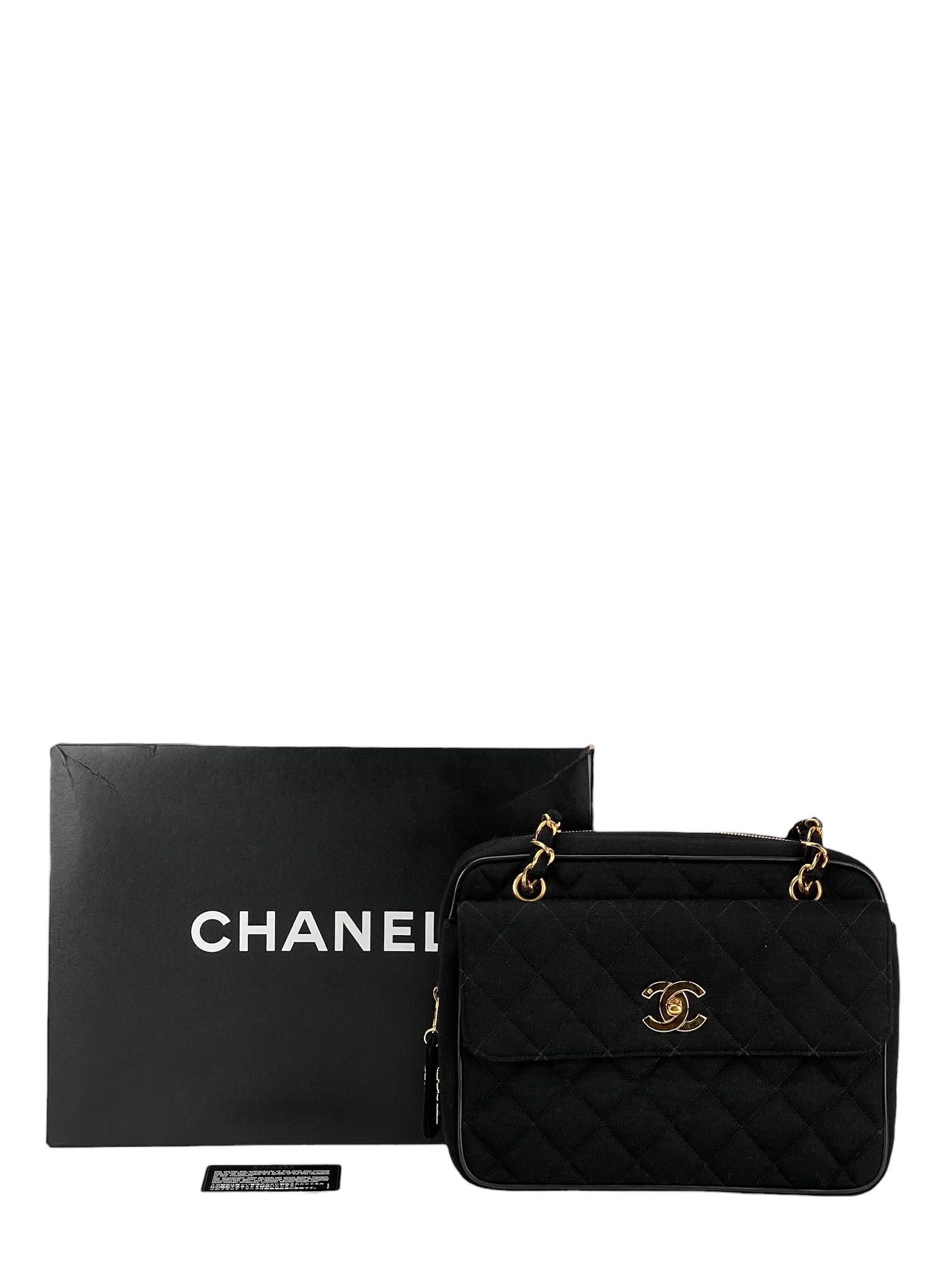 CHANEL - Black Cotton Matelasse Chain Shoulder Bag 