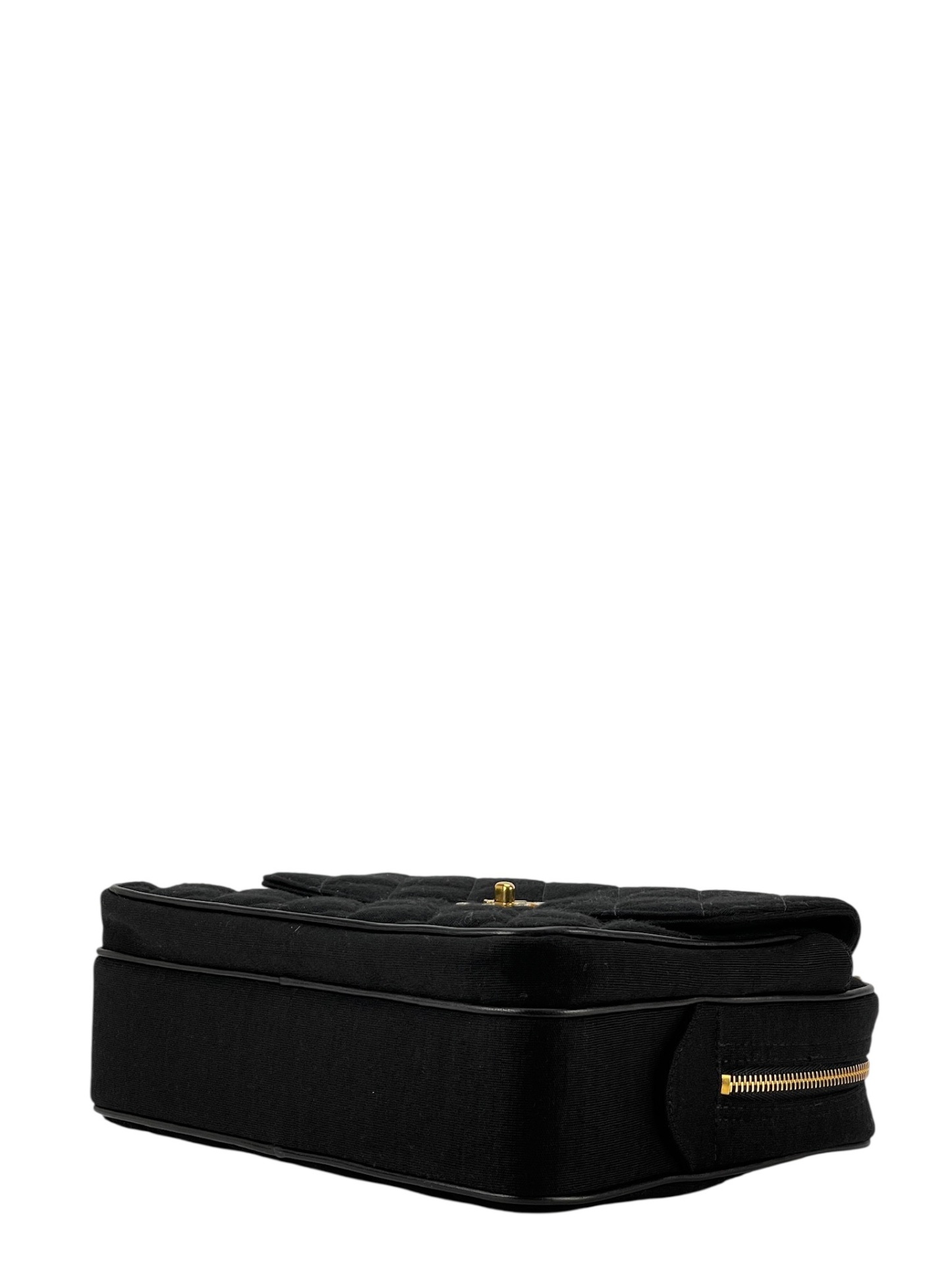 CHANEL - Black Cotton Matelasse Chain Shoulder Bag 