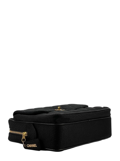 CHANEL - Black Cotton Matelasse Chain Shoulder Bag 