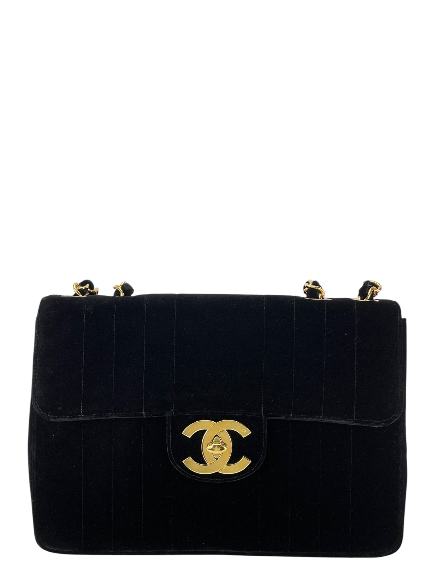 CHANEL - Black Velvet Jumbo Flap Bag 30