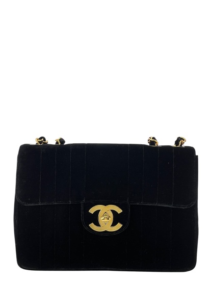 CHANEL - Black Velvet Jumbo Flap Bag 30