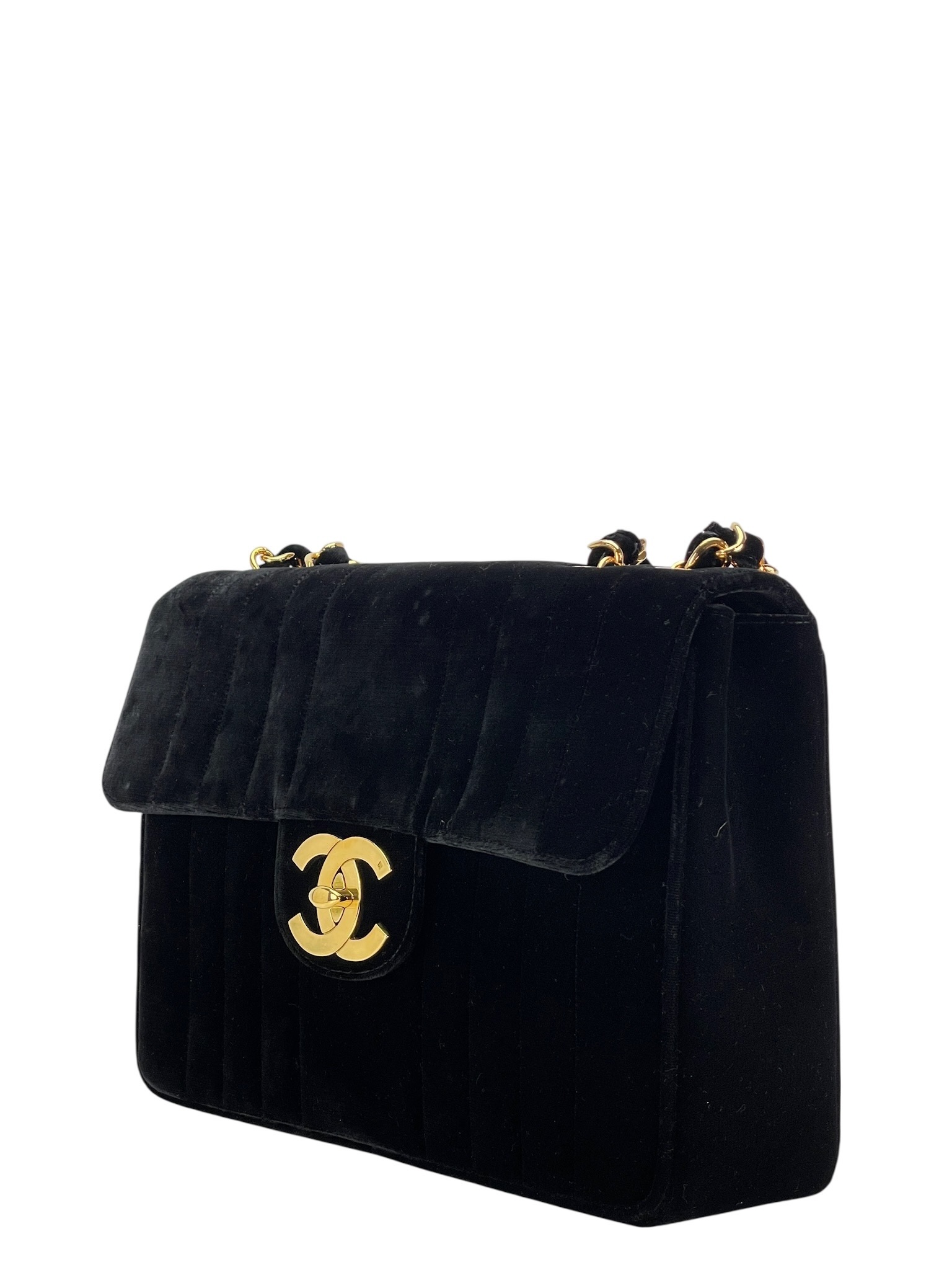 CHANEL - Black Velvet Jumbo Flap Bag 30