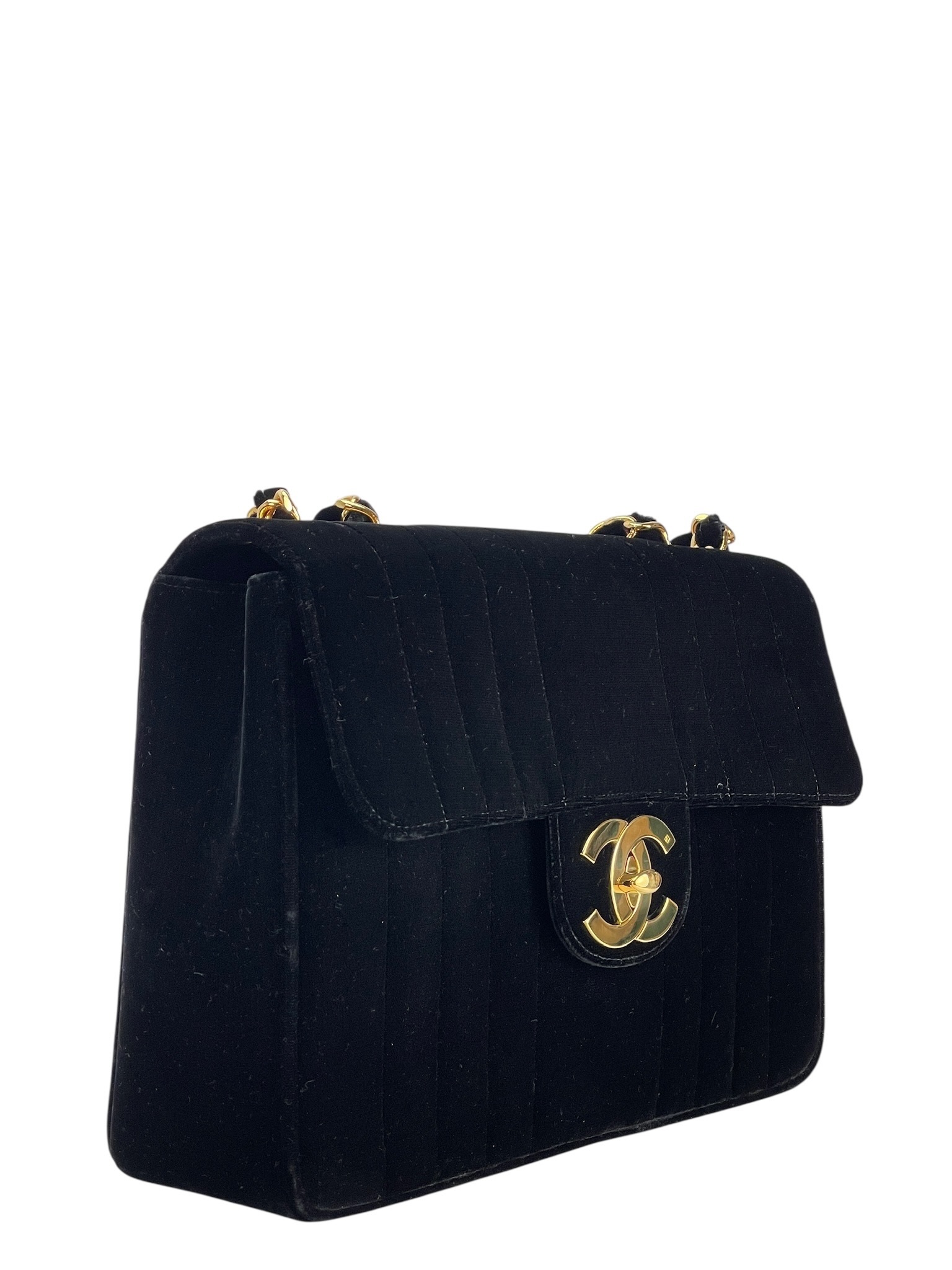 CHANEL - Black Velvet Jumbo Flap Bag 30