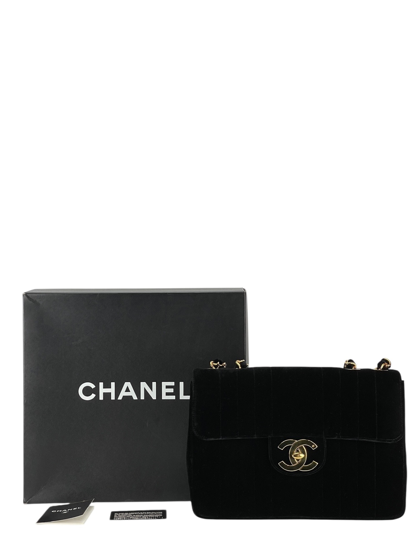 CHANEL - Black Velvet Jumbo Flap Bag 30