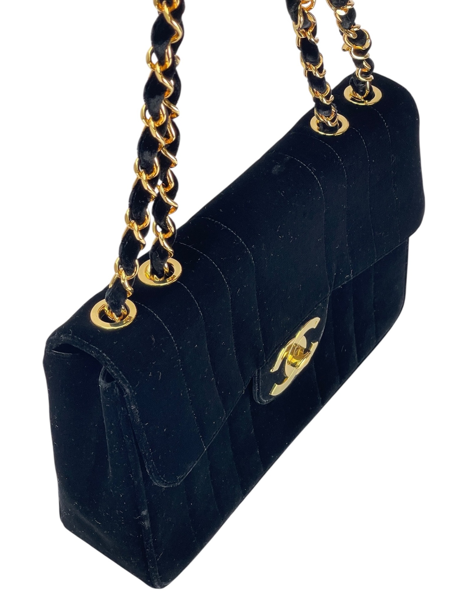 CHANEL - Black Velvet Jumbo Flap Bag 30