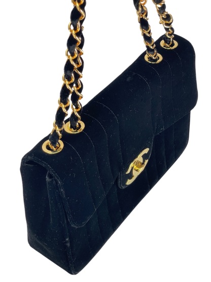 CHANEL - Black Velvet Jumbo Flap Bag 30