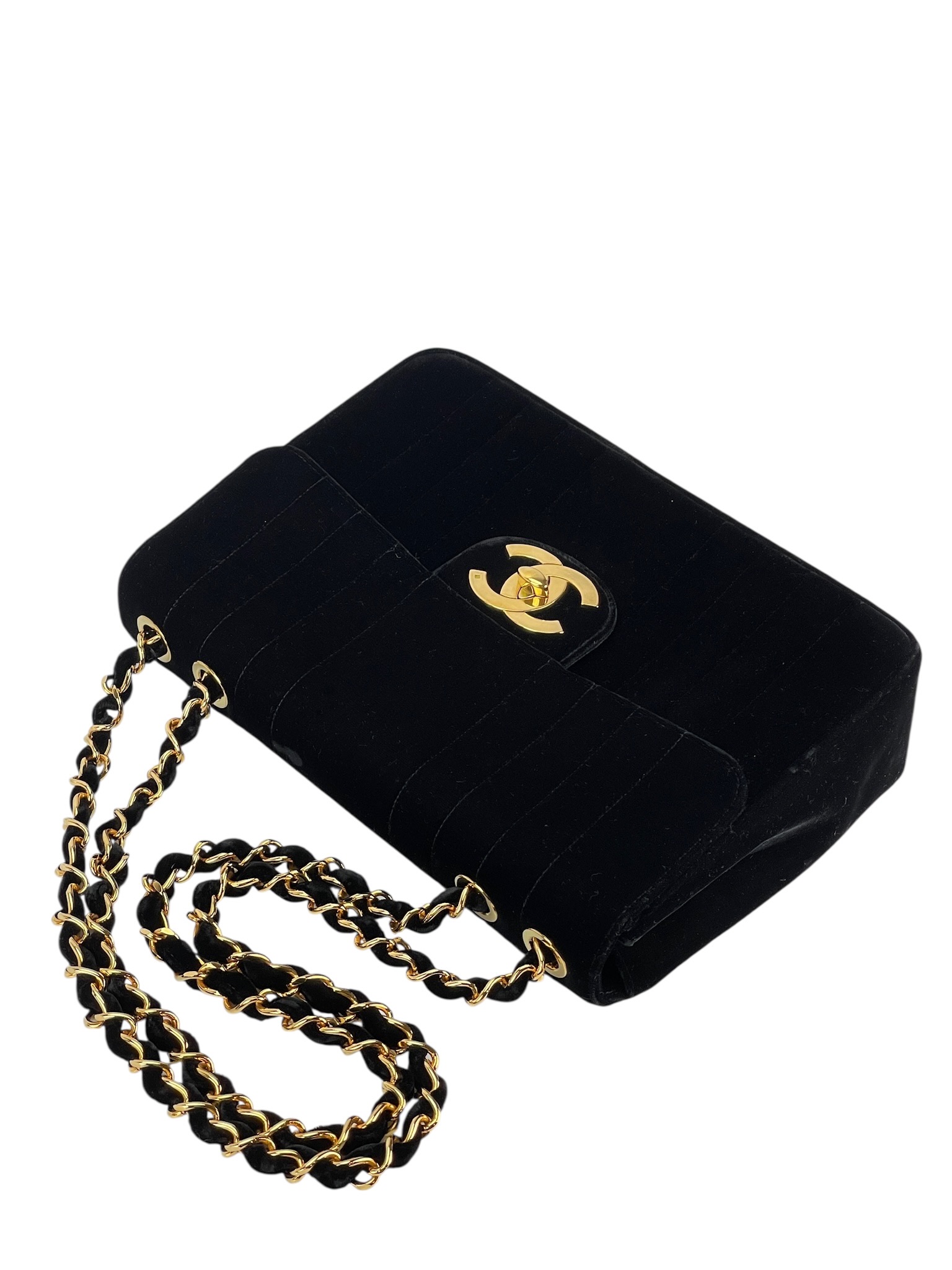 CHANEL - Black Velvet Jumbo Flap Bag 30