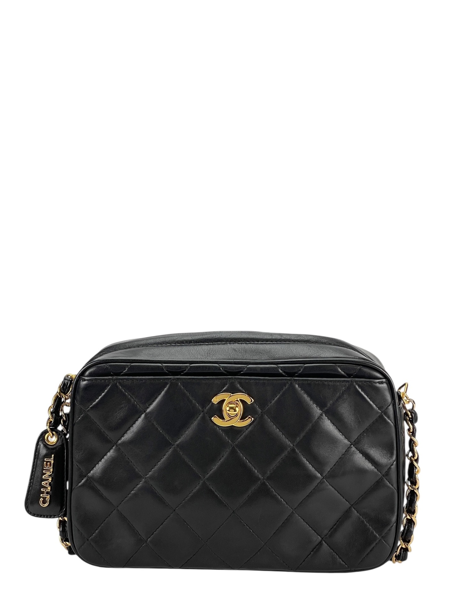 CHANEL - Black Lambskin CC Mark Turn Lock Camera Chain Shoulder