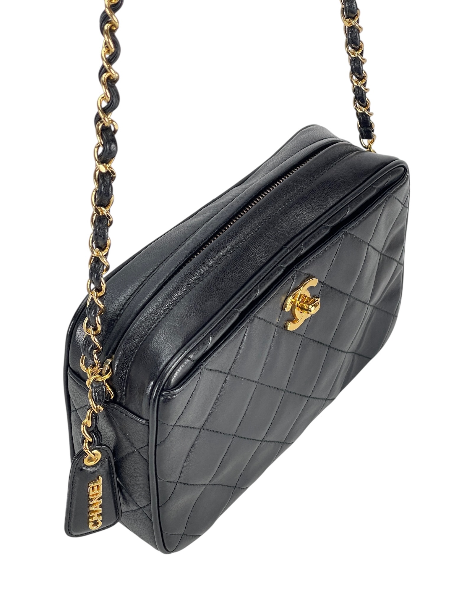 CHANEL - Black Lambskin CC Mark Turn Lock Camera Chain Shoulder
