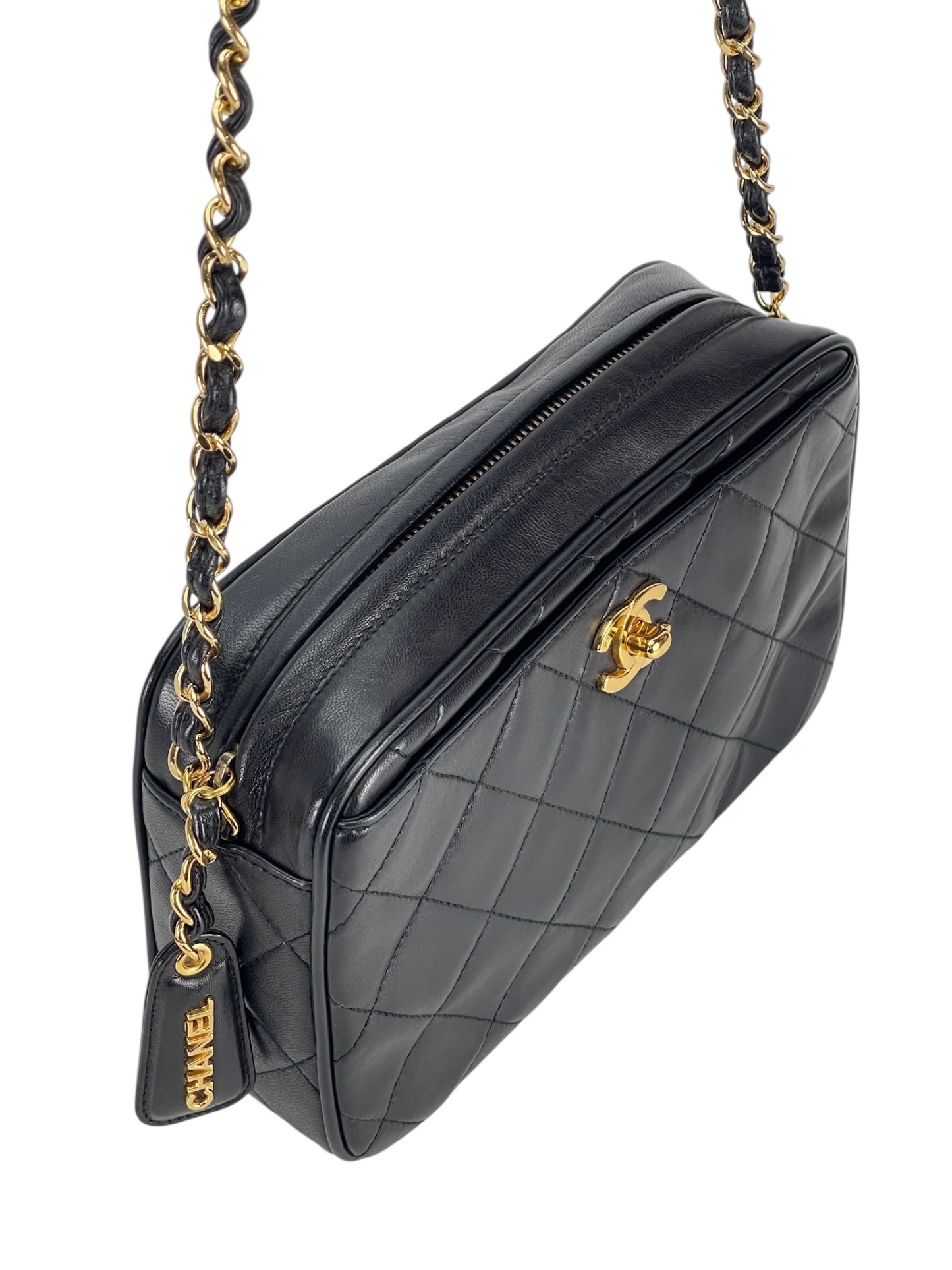 CHANEL - Black Lambskin CC Mark Turn Lock Camera Chain Shoulder Bag