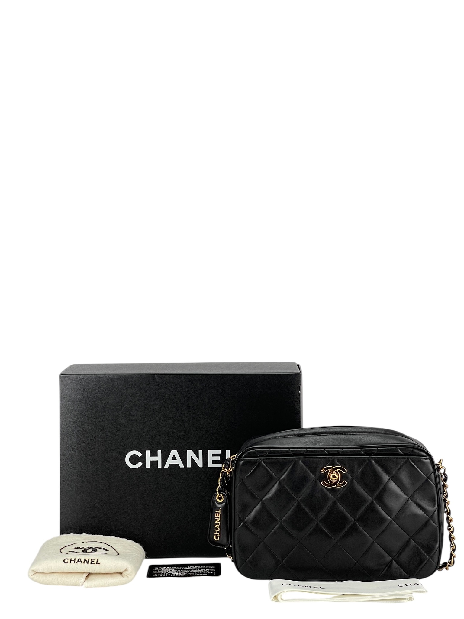 CHANEL - Black Lambskin CC Mark Turn Lock Camera Chain Shoulder