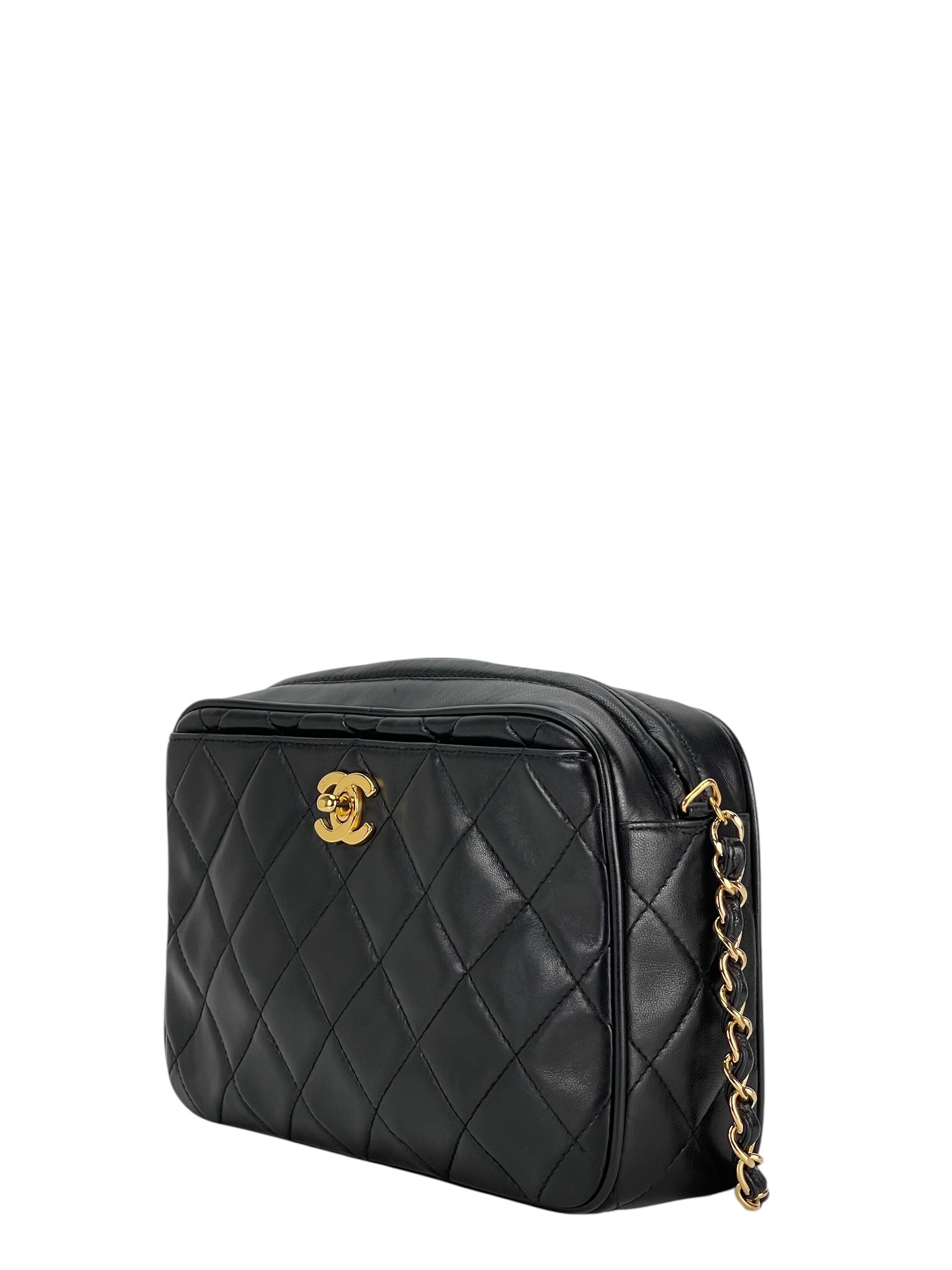CHANEL - Black Lambskin CC Mark Turn Lock Camera Chain Shoulder