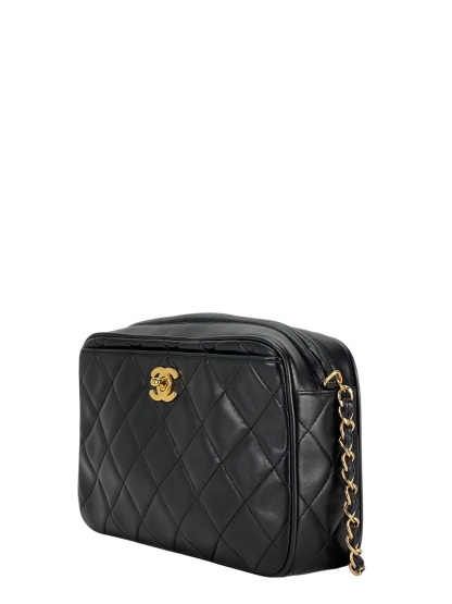CHANEL - Black Lambskin CC Mark Turn Lock Camera Chain Shoulder Bag