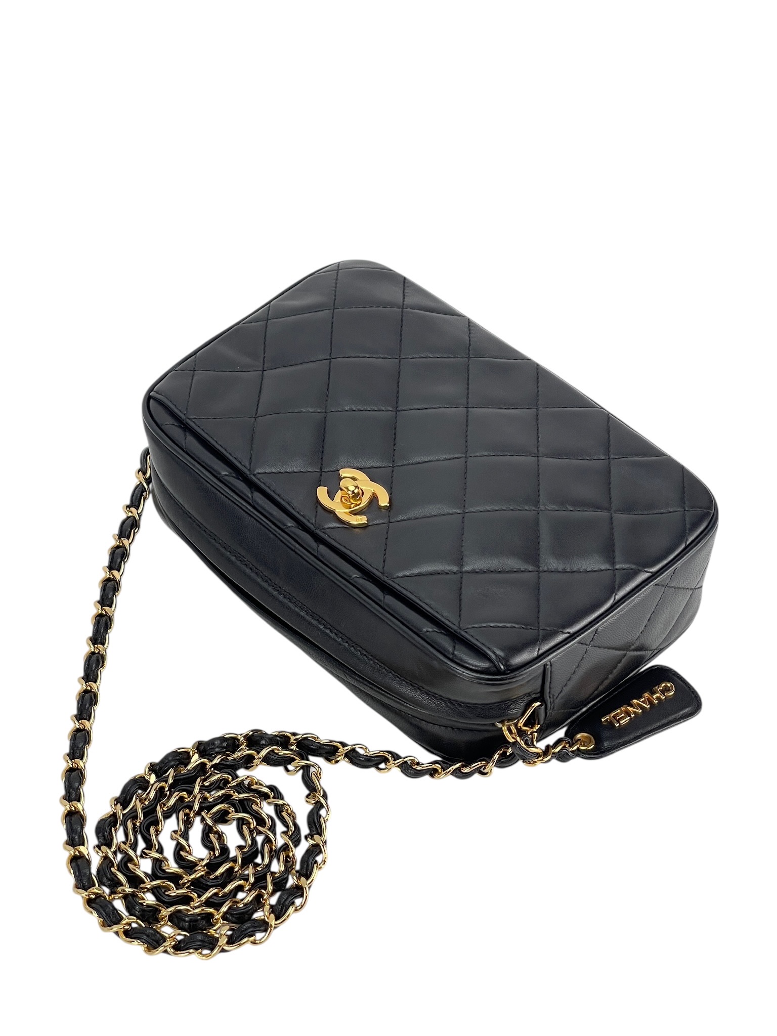 CHANEL - Black Lambskin CC Mark Turn Lock Camera Chain Shoulder