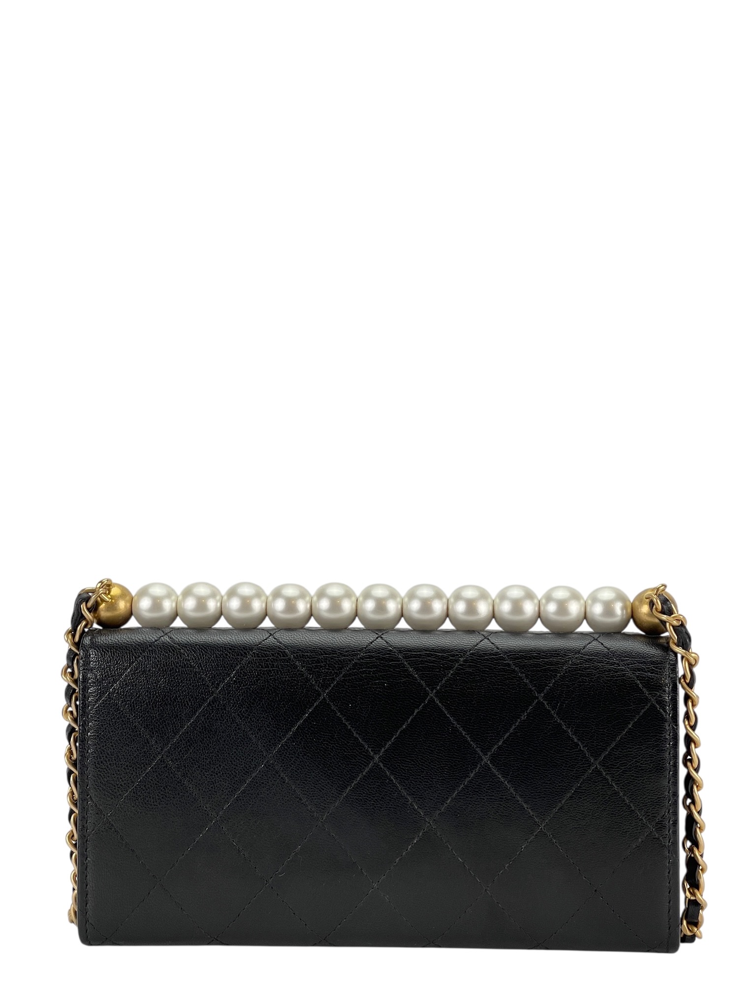 CHANEL - Black Lambskin Quilted Small Chic Pearls Flap Bag 