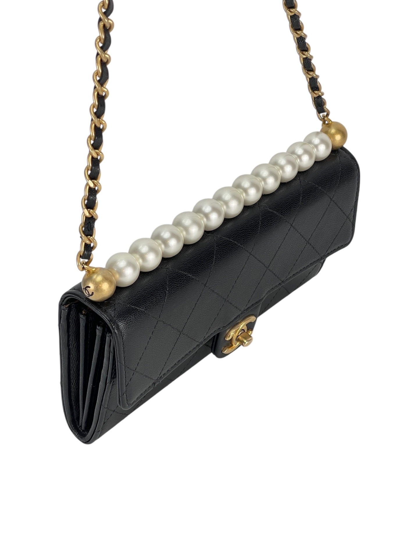 CHANEL - Black Lambskin Quilted Small Chic Pearls Flap Bag 