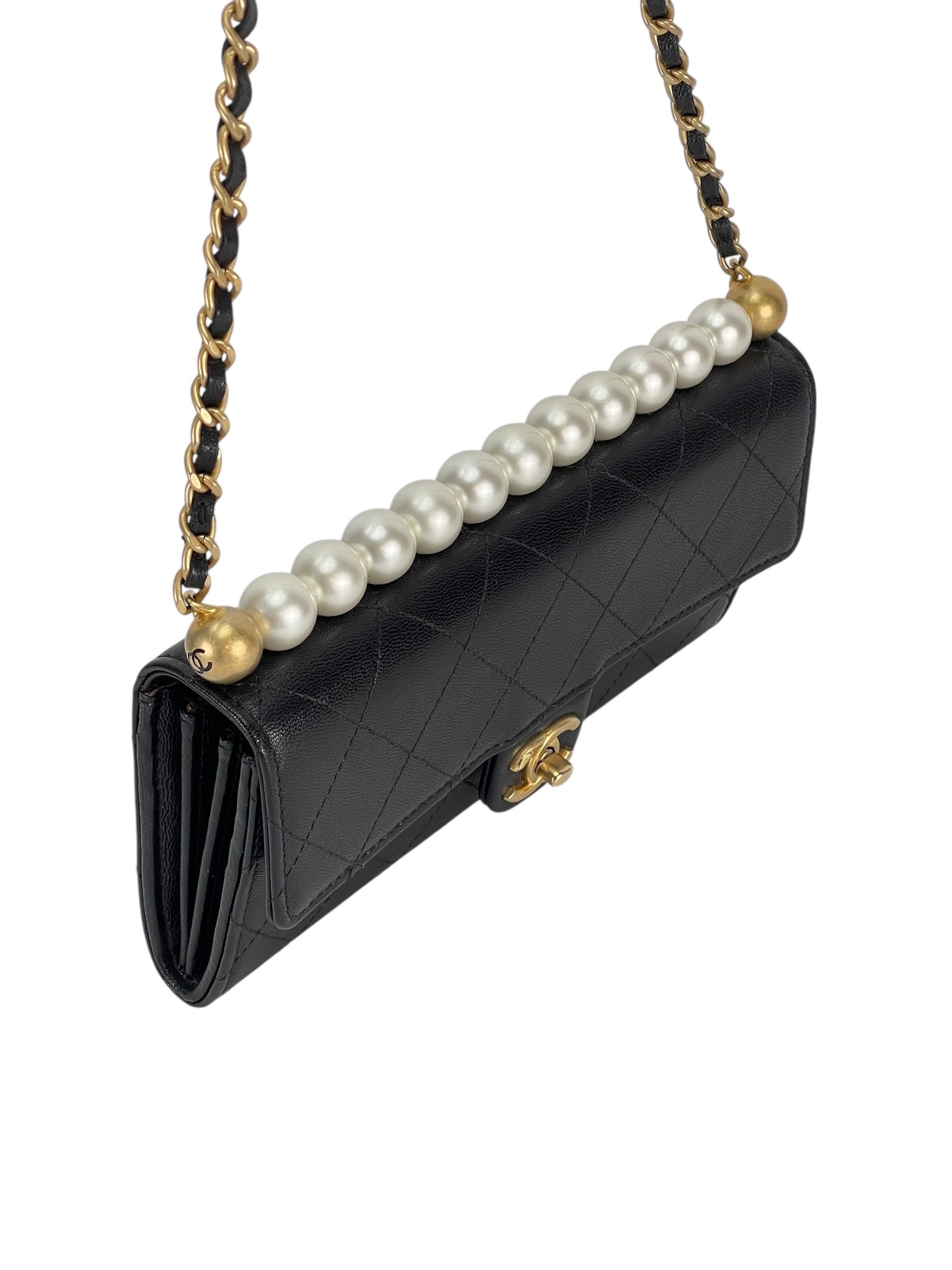 CHANEL - Black Lambskin Quilted Small Chic Pearls Flap Bag 