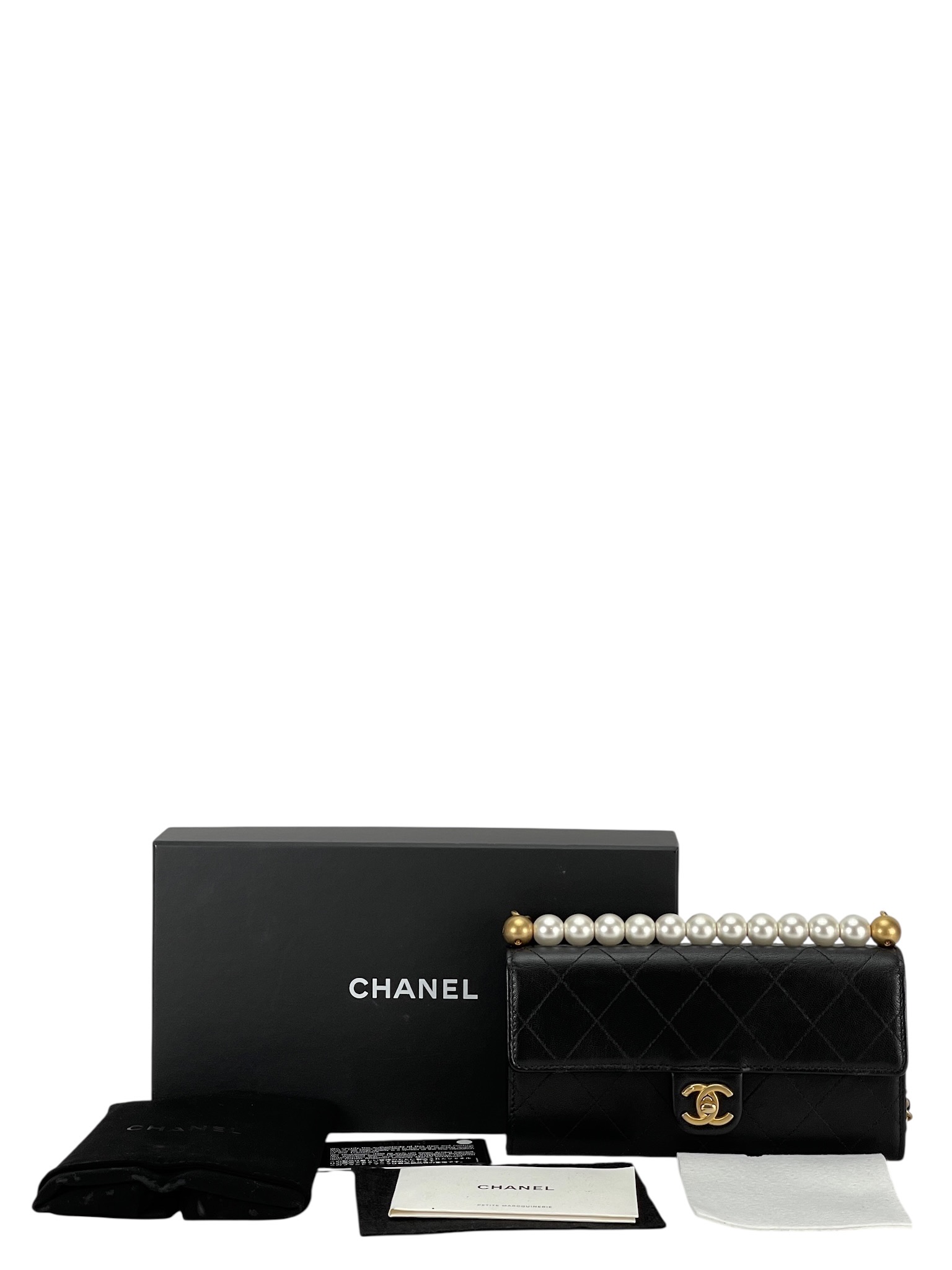 CHANEL - Black Lambskin Quilted Small Chic Pearls Flap Bag 