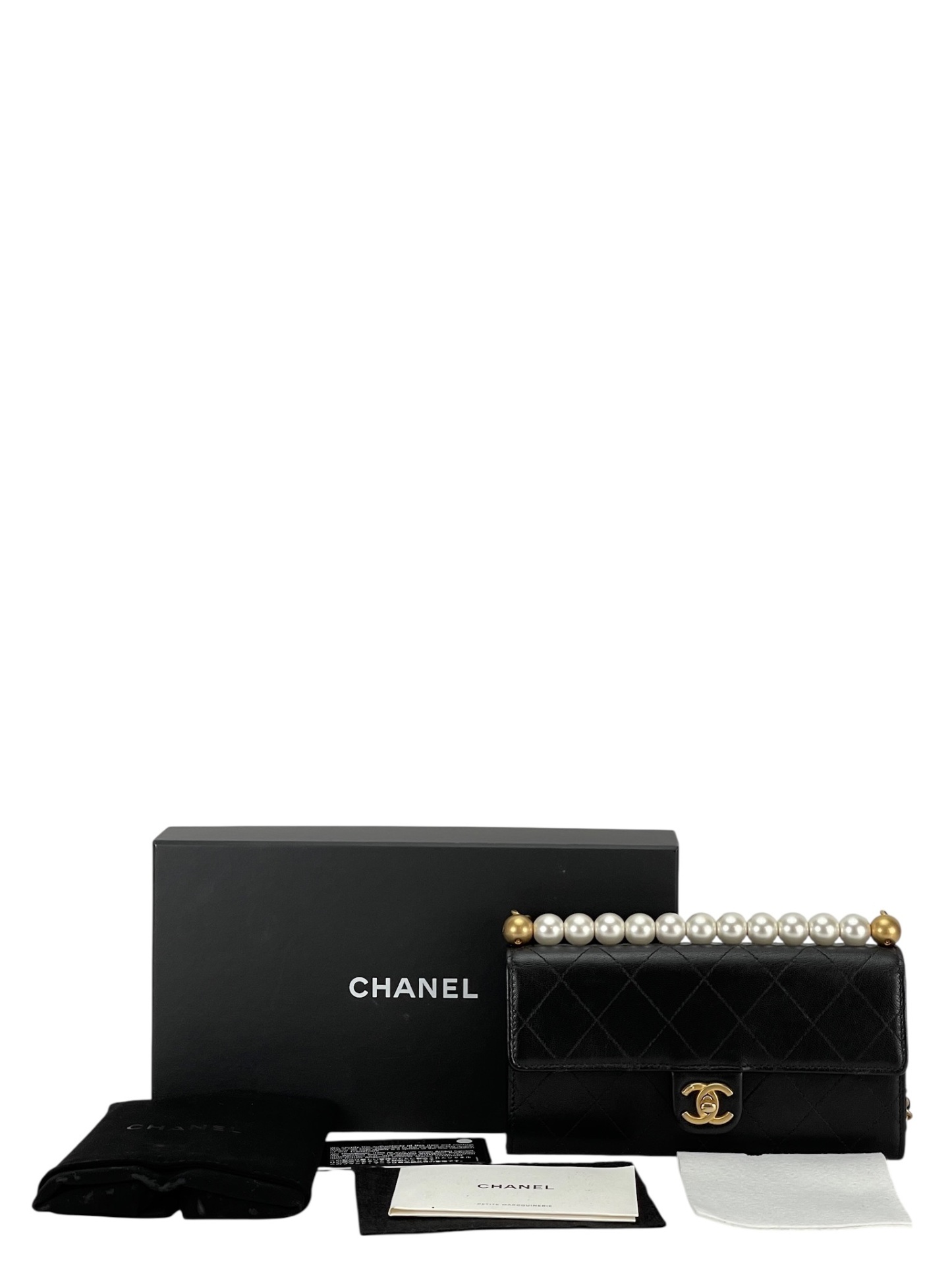 CHANEL - Black Lambskin Quilted Small Chic Pearls Flap Bag 