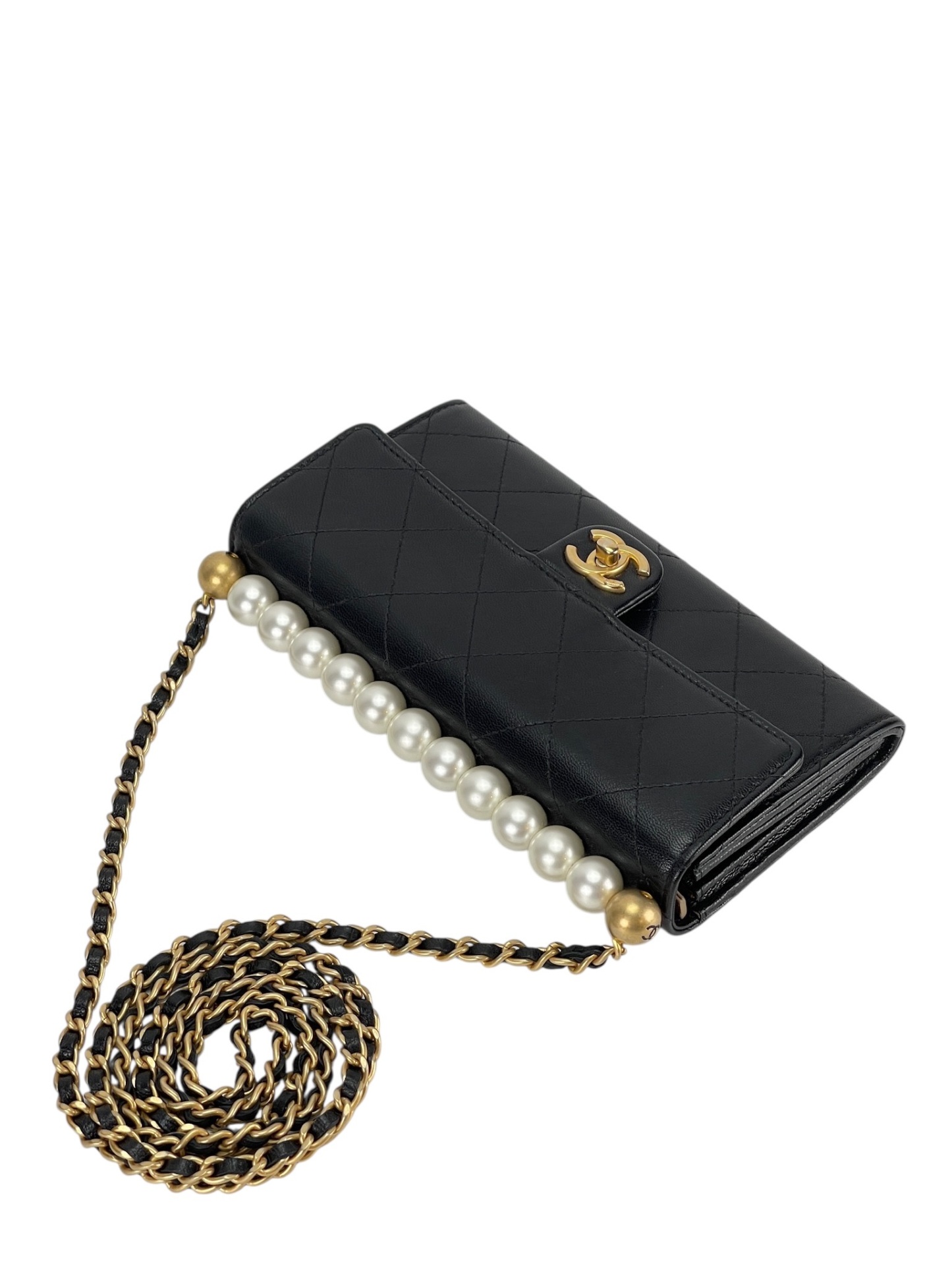 CHANEL - Black Lambskin Quilted Small Chic Pearls Flap Bag 