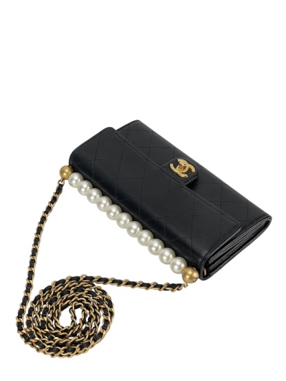 CHANEL - Black Lambskin Quilted Small Chic Pearls Flap Bag 