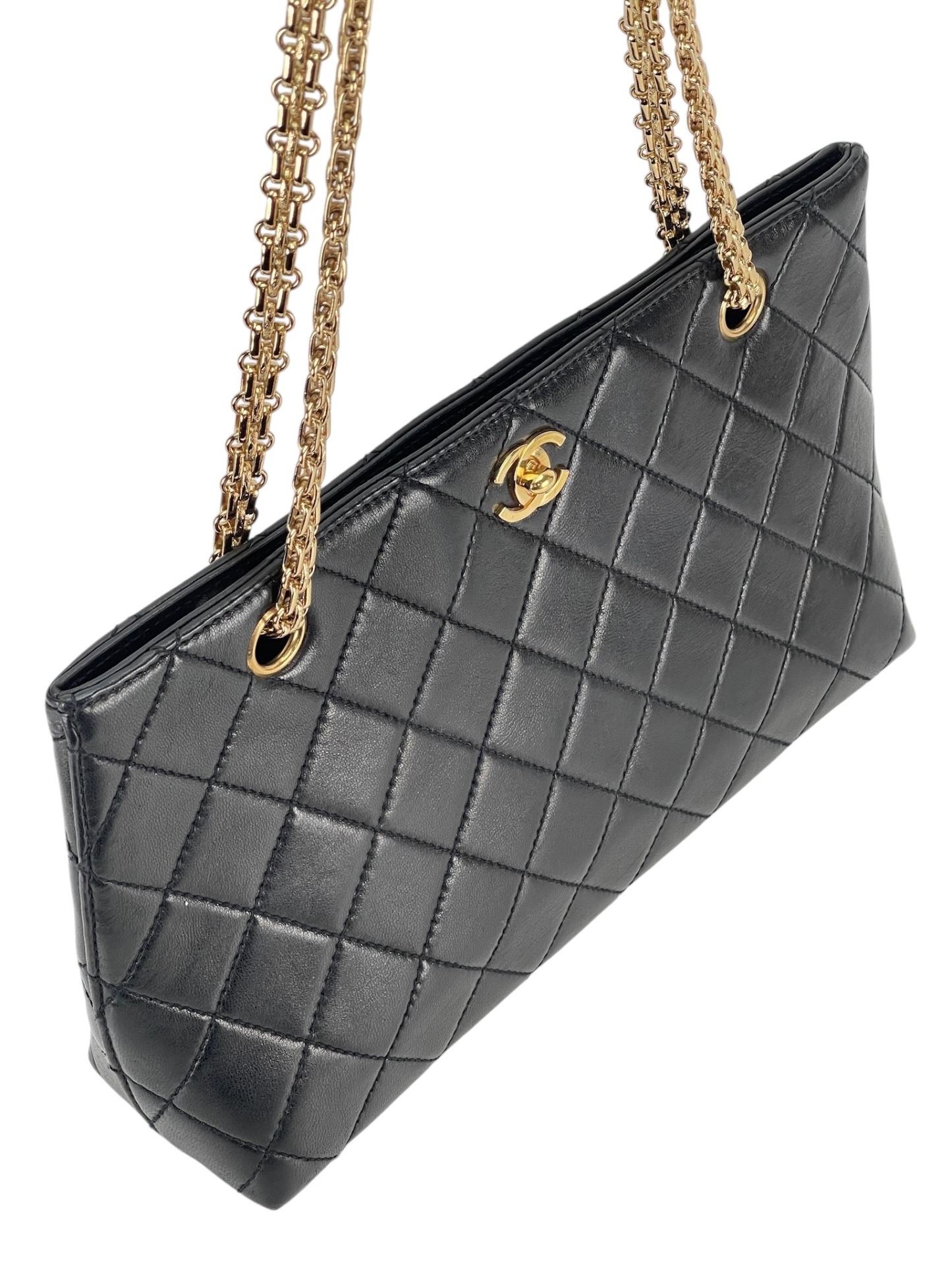 CHANEL - Black Lambskin Quilted Tote Bag