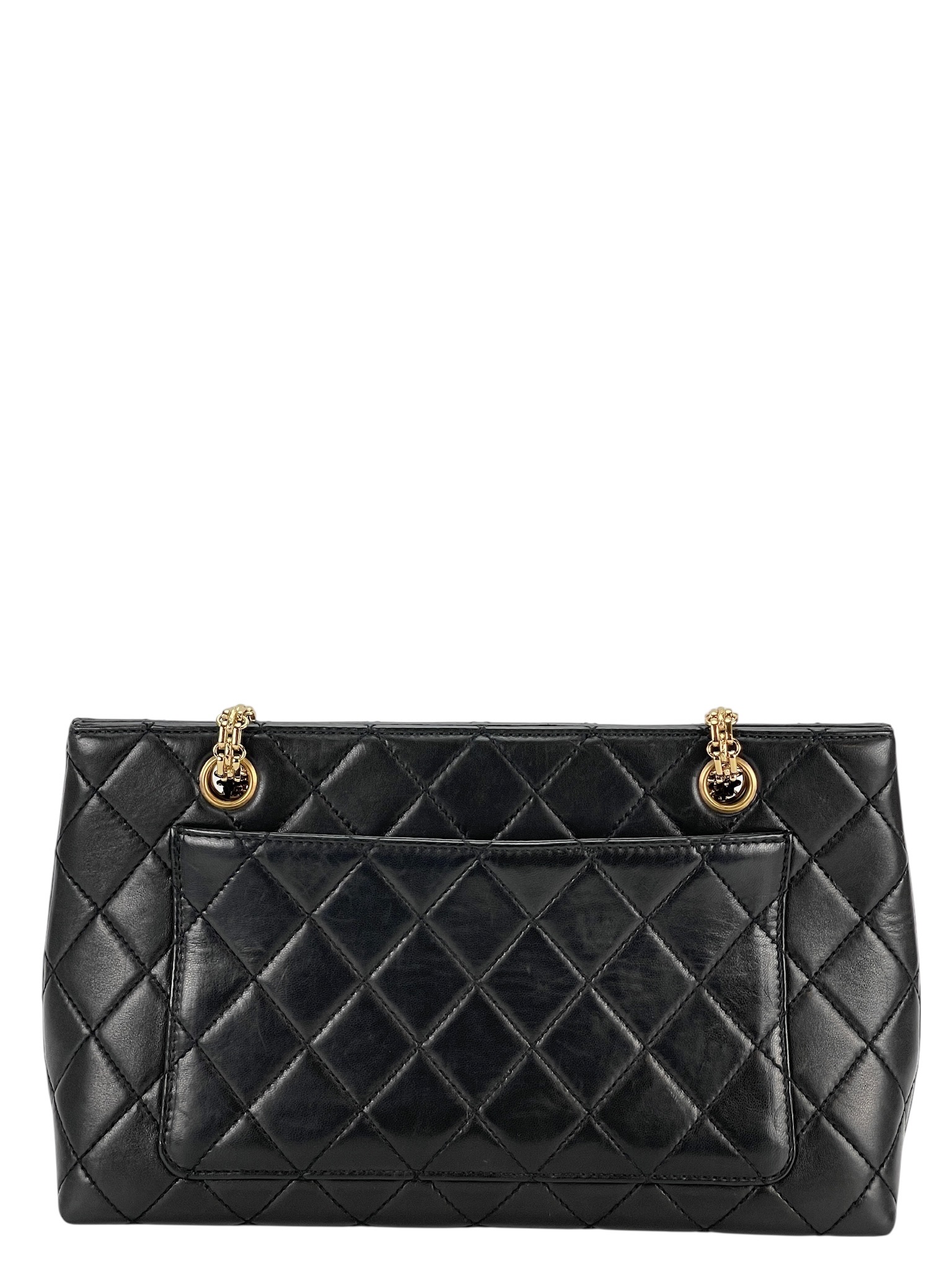 CHANEL - Black Lambskin Quilted Tote Bag