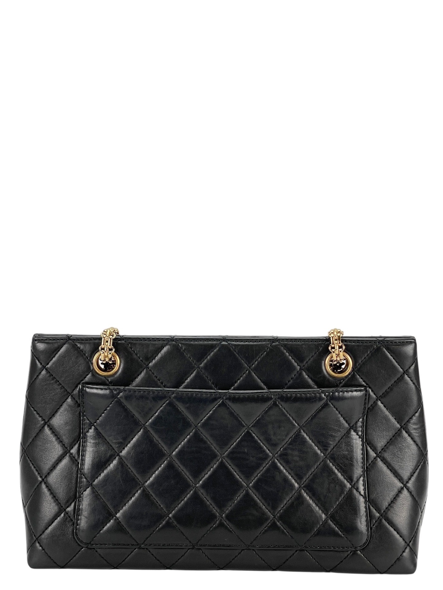 CHANEL - Black Lambskin Quilted Tote Bag