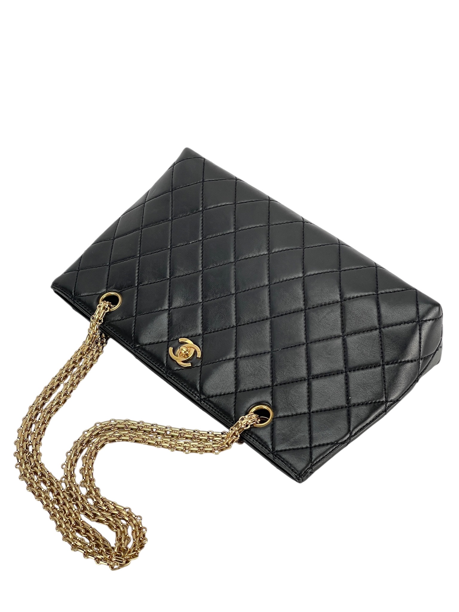 CHANEL - Black Lambskin Quilted Tote Bag