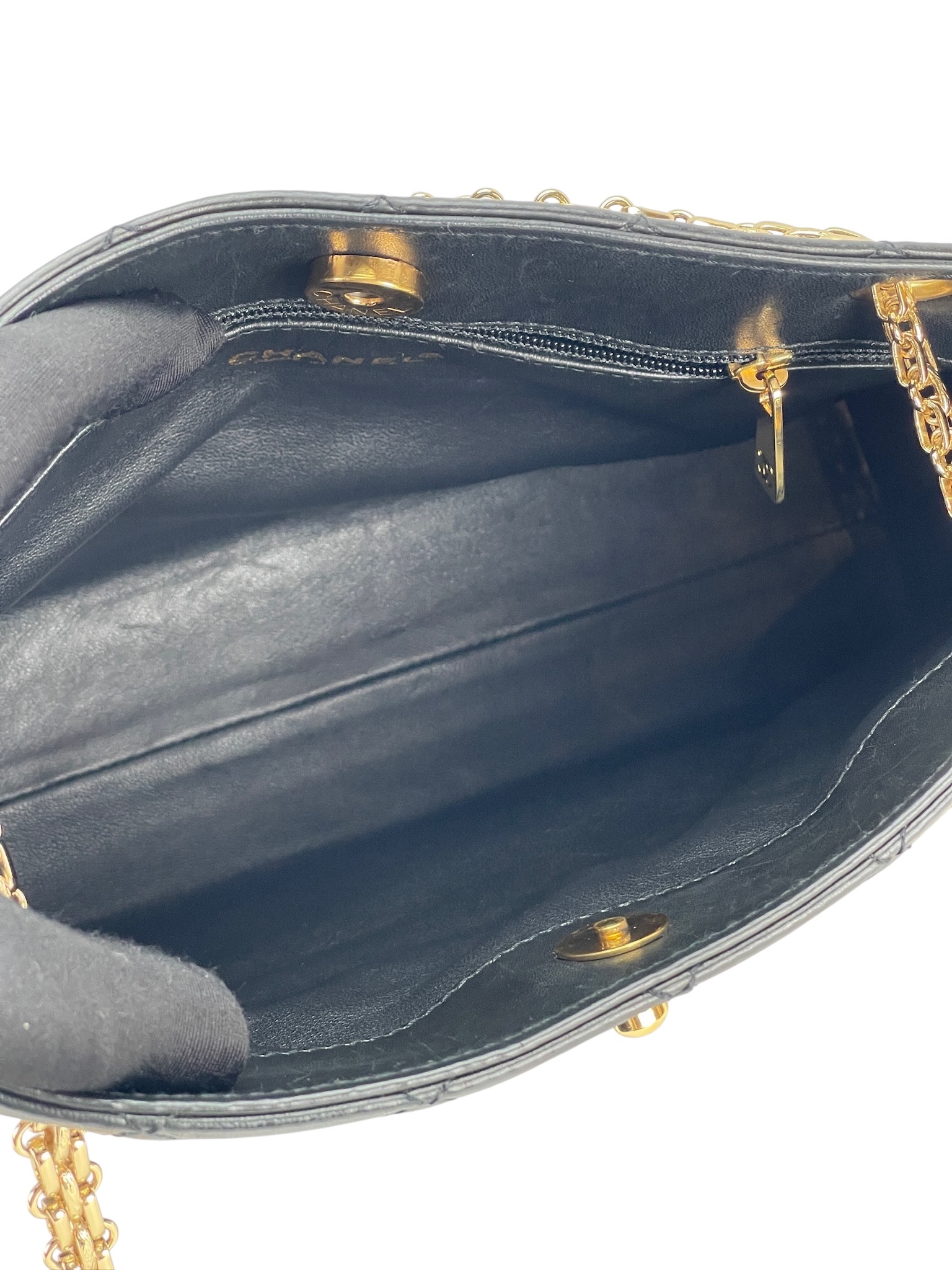 CHANEL - Black Lambskin Quilted Tote Bag