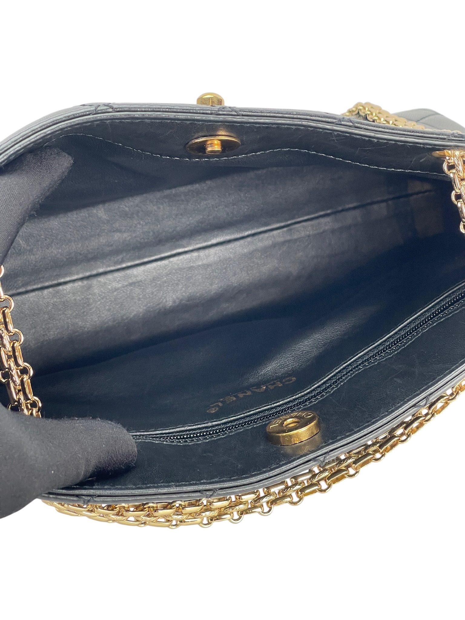 CHANEL - Black Lambskin Quilted Tote Bag