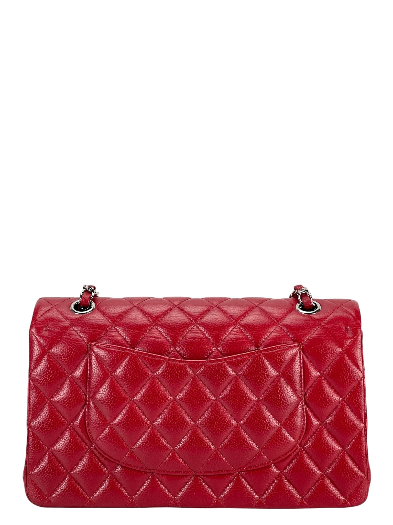 CHANEL - Medium Classic Double Flap Bag Red Caviar Sliver Hardware (CF25)