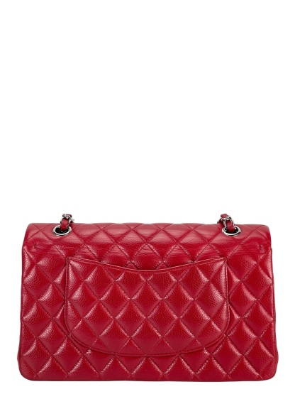 CHANEL - Medium Classic Double Flap Bag Red Caviar Sliver Hardware (CF25)