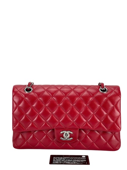 CHANEL - Medium Classic Double Flap Bag Red Caviar Sliver Hardware (CF25)